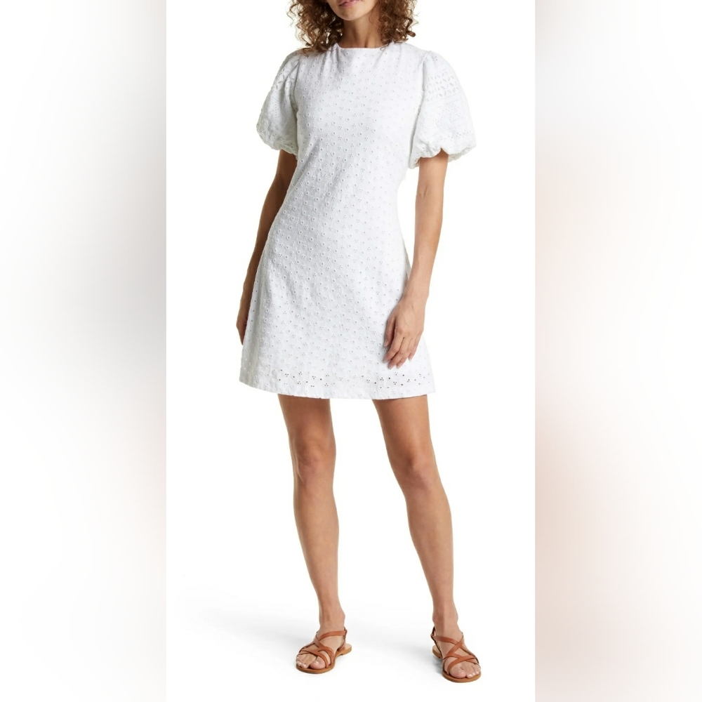 FREE PEOPLE Apricot Rose Puff Sleeve Eyelet Dress